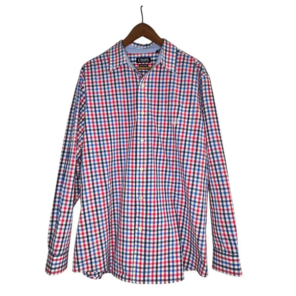 Chaps Easy Care Red White Blue Plaid Button Down Shirt Long Sleeve Casual XL - Picture 1 of 4